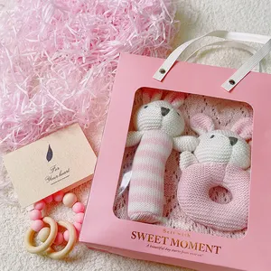 Hot sale soft light weighted cotton knit baby blankets gift box set for newborn sleep bedding bath