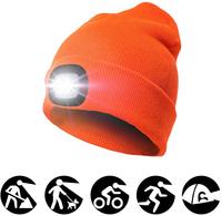 Marchio Del Ricamo personalizzato USB Ricaricabile HA CONDOTTO LA luce Testa di Inverno lavorato a maglia Risvolto Beanie cappello Tuque con la testa della lampada della torcia di Testo