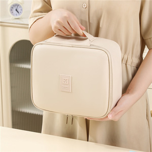 <b>Cosmetic</b> Storage Bag Large Capacity Waterproof Wear Resistant Makeup <b>Organizer</b> Travel Portable Beige Solid Color - Product Image 2