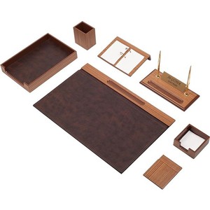 Ensemble de 11 pièces de luxe pour organisateur de bureau en bois de zébrano et cuir PU – Organisateurs de bureau mignons pour une utilisation au bureau - Product Image 4