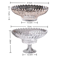 Plateau à fruits plat en verre cristal transparent, design rétro, forme ronde, base haute, durable, poli, motif solide