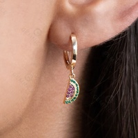 Gemnel Nouvelle Mode Bijoux en Laiton Plaqué Or Breloque Arc-en-ciel Boucles d'Oreilles Créoles Pastèque
