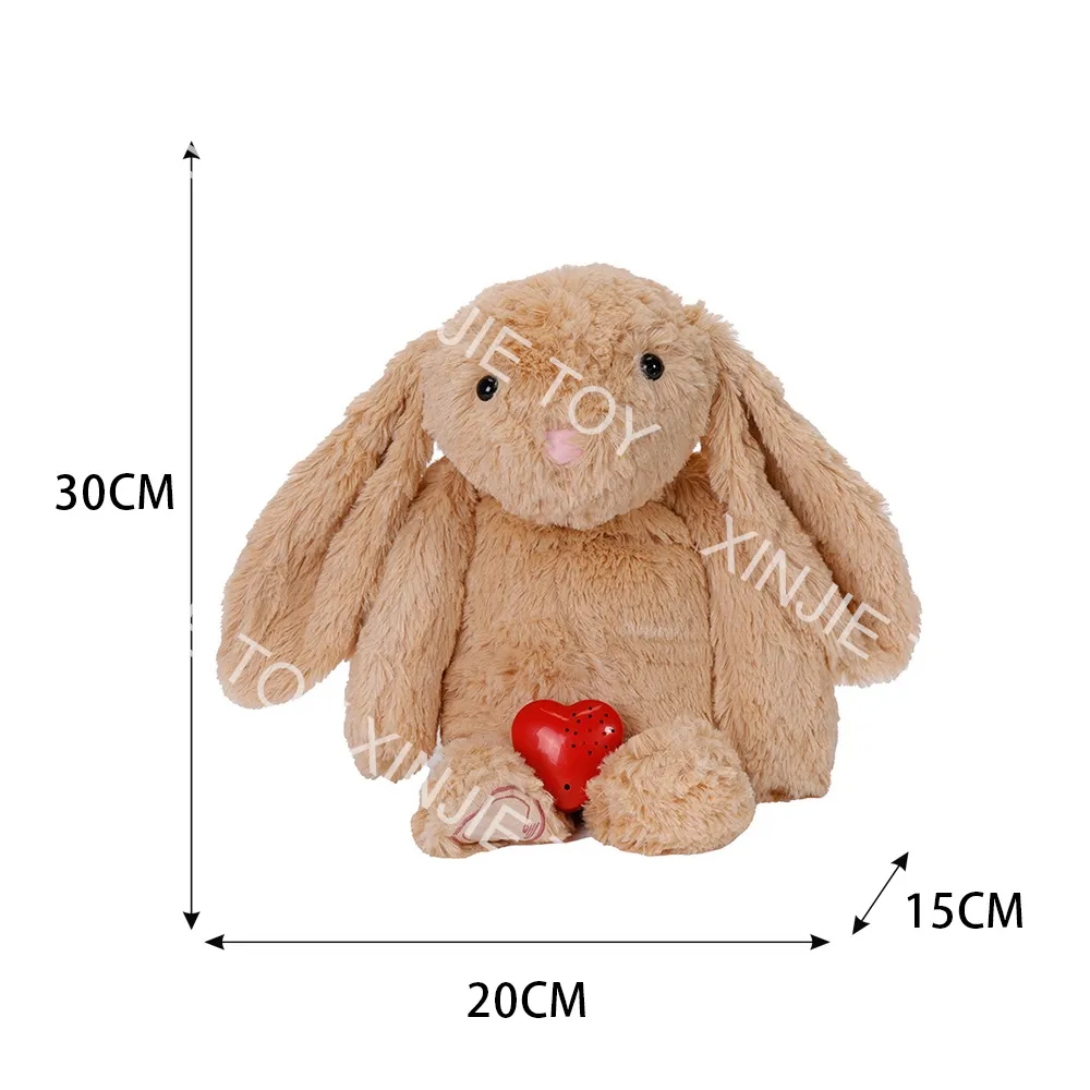 Peluche personalizzato 30CM seduto marrone Bugs Bunny toys con movimento a forma di cuore musica vendita calda peluche coniglietto giocattolo per regalo di compleanno