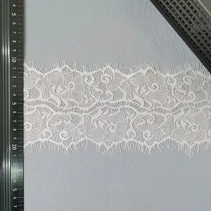 ZJ025 Good Price Wide 11cm No Stretch Lace Trims White Embroidered Lace Nylon Knitted Eyelash Lace Elastic for Clothing
