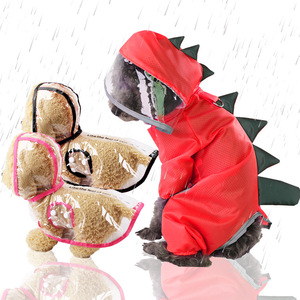 Transparent Raincoat <b>For</b> Dogs <b>Cats</b> Dinosaur Design Pet Rain Gear Spring Summer Poncho Cute Style All Inclusive Pet <b>Clothes</b> - Product Image 1