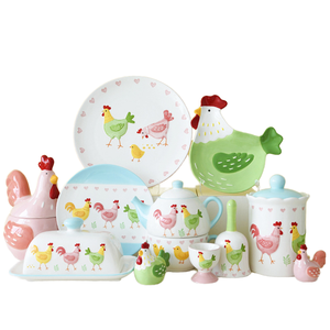 Vaisselle en céramique <span class=keywords><strong>de</strong></span> style européen à motif <span class=keywords><strong>de</strong></span> dessin animé <span class=keywords><strong>de</strong></span> Pâques, forme irrégulière, compatible micro-ondes, pour mariage/anniversaire, assiette et bol - Product Image 1