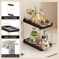 Nouvelle Boîte de Rangement Cosmétique Portable de Bureau Double Couche en Plastique Luxe Léger pour Coiffeuse Rouge à Lèvres et Fards à Paupières