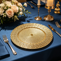 Assiette de Présentation en Plastique PP Doré/Argenté à Motif Tressé Exquis, Personnalisable pour Mariages, Fêtes, Hôtels et Événements – Style Américain – Meilleures Ventes