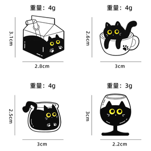 4 Nouveaux Designs de Badges en Métal de Haute Qualité, Mignons et Drôles, en Forme de Chat Noir de Dessin Animé, pour Décoration de Sac à Dos - Product Image 3