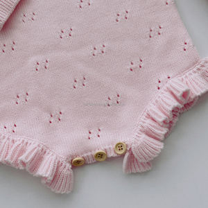 2025サマーコレクションニットフリル脚ロンパーソフトコットンCPC CertificateカスタムブルームピンキーガールPointelle Onesie