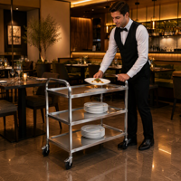 Chariot utilitaire robuste à 3 niveaux en acier inoxydable, chariot de service multifonctionnel pour hôtel, restaurant, hôpital, laboratoire