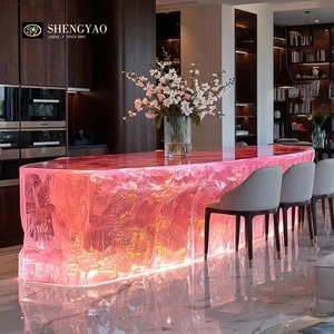 Vente directe d'usine Résine époxy transparente rose cristal rose quartz Bar Table Île Réception d'hôtel - Product Image 4