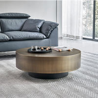 Table basse de salon moderne et simple, de luxe léger, ronde, en pierre frittée noire et or, en acier inoxydable, multifonctionnelle et facile à nettoyer