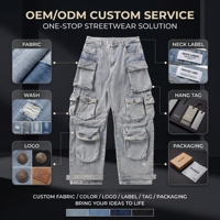 Jean cargo multi-poches personnalisé pour homme, coupe large décontractée, délavé, fermeture boutonnée, denim streetwear, marque privée, faible MOQ, usine OEM ODM