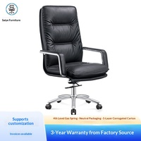 Chaise de bureau de direction en cuir noir à dossier haut, accoudoirs fixes, ergonomique, base classique en acier, base 5 étoiles, roulettes, rotation et réglage en hauteur
