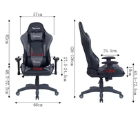 Chaise de jeu PC gamer pivotante avec cadre en métal personnalisé, revêtement en cuir PU gris, refroidissement, capacité de 500 livres