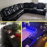 Canapé d'angle moderne en cuir Ainehome avec fonction de relaxation électrique, éclairage LED, 2 sièges inclinables, porte-gobelets et rangement pour salon