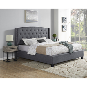 Belize 3-Piece Upholstered Bedroom Set Tufted Wingback <b>Bed</b> With Two Gray Nightstands - Product Image 1