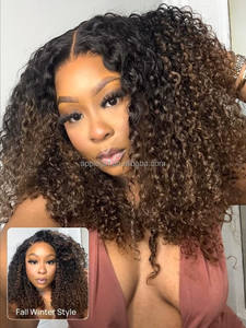 Peluca Rizada Birmana Color <span class=keywords><strong>Castaño</strong></span> Oscuro Degradado, Sin Pegamento, con Cordón Elástico, Ajuste Cómodo, Lista para Usar, con Puntas en Espiral - Product Image 3