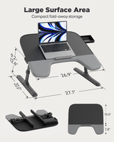 Bureau portable pour lit et canapé avec accoudoirs rembourrés doux et lampe de bureau LED à protection oculaire, grand bureau de lit réglable en hauteur et en angle