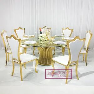 Evenementen Bruiloft Feesttafels Antiek Goud Metalen Frame Ronde Eettafel Set 6 Stoelen