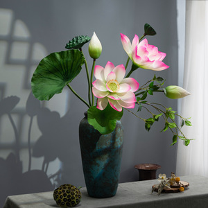 Fleurs de lotus artificielles, collection Lotus, effet humide, haut de gamme, pour décoration de piscine, décoration intérieure, ornement en pot, plante verte - Product Image 2