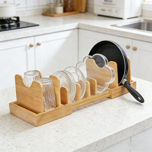 <span class=keywords><strong>Pentole</strong></span> e padelle in bambù espandibili Organizer sotto gli organizzatori di armadietti per riporre i <span class=keywords><strong>coperchi</strong></span> regolabili - Product Image 6