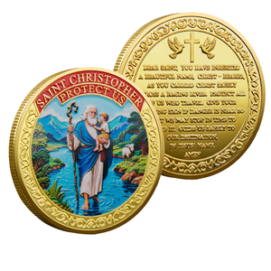 Pièce commémorative souvenir Saint <span class=keywords><strong>Christophe</strong></span> en alliage de zinc plaqué or et argent, estampée et imprimée en UV, pièce métallique 3D - Product Image 2
