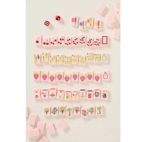 Pastelroze tropisch fruit Amerikaanse Mahjong-set Melkachtig roze gelei Acryl Aardbei Kers Ananas Banaan Patroon Laserprint