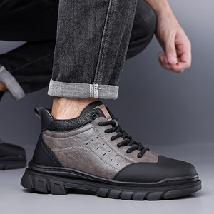 Botas Chukka para Hombre, Invierno, Altura al Tobillo, con Cordones, Cuero Sólido, Punta Redonda, Suela de Goma, Forro de Felpa, Cálidas, Casuales, para Exteriores - Product Image 3
