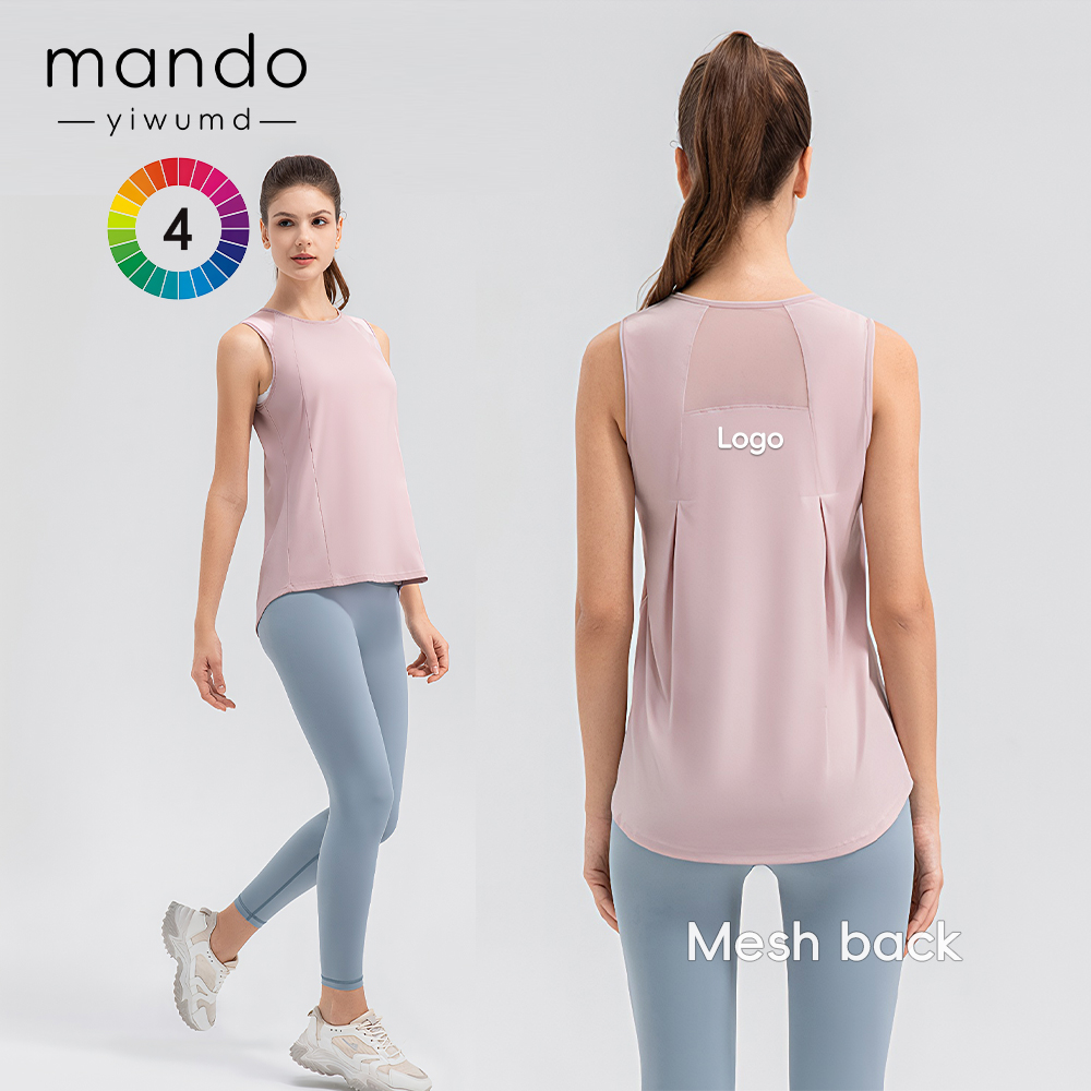 Summer Thin Cool Sleeveless Loose Mesh Back Breathable Sports Vest 80% Nylon 20% Spandex Fitness Top Women
