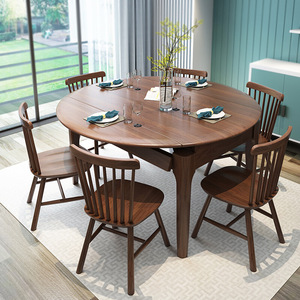 Nordic Solid Wood <b>Dining</b> <b>Table</b> And Chair <b>Set</b> 6 Piece Extendable <b>Round</b> And Square Dual Use <b>For</b> <b>Dining</b> Room - Product Image 4
