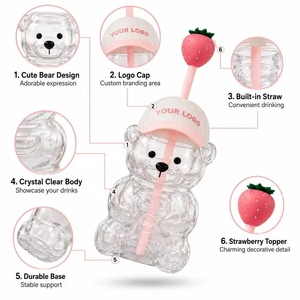 2026 Hot Sale Cute Strawberry <strong>Straw</strong> Cartoon Teddy Bear <strong>Cup</strong> <strong>with</strong> <strong>Lid</strong> High Borosilicate Glass Transparent Coffee <strong>Cups</strong> - Product Image 5