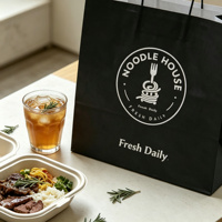 Sac en papier kraft biodégradable personnalisé avec logo imprimé pour la livraison de pâtes et salades à emporter