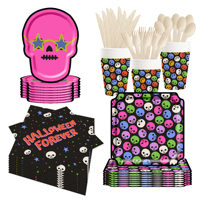 DAMAI Nouvel ensemble de vaisselle moderne pour Halloween avec motif de crâne, comprenant des assiettes et des gobelets en papier jetables - Fournitures de fête