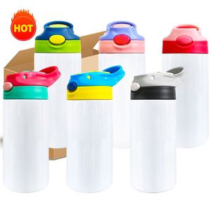 Nouvelle gourde de sport incassable de 12 oz pour enfants, à sublimation vierge, entièrement droite, avec pailles, diamètre identique en haut et en bas - Product Image 1