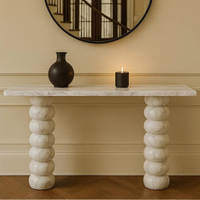 Table console en marbre Dream Home avec pieds colonne à perles rondes, base empilable en forme de gourde et tiges tournées – Meuble d'appoint moderne pour entrée