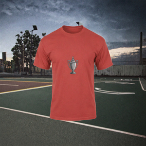 Camiseta Roja para Hombre con Gráfico de Trofeo, Cuello Redondo, Mezcla de Algodón, Estilo Casual Urbano - Product Image 2
