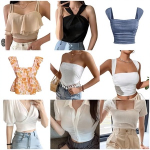 Top corto acanalado fruncido para mujer, sin mangas, ajustado, con cuello cuadrado, estilo urbano de verano - Product Image 1