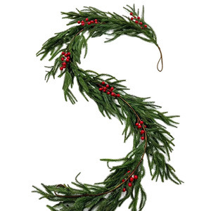 Youth Christmas Garland Green Plastic Artificial Vine With Red Berries And <b>Pinecones</b> For Holiday Decoration - Product Image 5