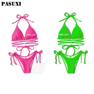 PASUXI New Strappy Bathing Suits Solid Color Triangle Bag Women's Swimsuit Sexy Backless Swimwear Bikini
