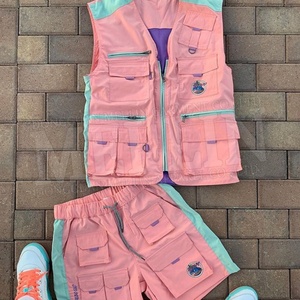 Ensemble décontracté deux pièces rose : gilet cargo et short cargo unisexe, style hip-hop, dernière tendance - Product Image 3