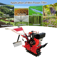 Minicultivador de Cadena con Motor Diésel/Gasolina, Mini Tractor Rotatorio Multifuncional para Granja y Huerto