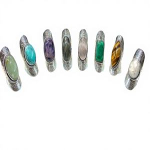 Lot de 100 bagues en acier inoxydable pour femmes, vente en gros, fabrication de bijoux écologiques, style bohème vintage, forme ovale mixte, turquoise - Product Image 1