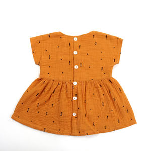 ชุดเดรสผ้ามัสลินผ้ากอซแขนสั้นสำหรับเด็กทารกชุดเดรสผ้าฝ้ายทรงเรขาคณิตมีกระดุม<span class=keywords><strong>เต็ม</strong></span>รูปแบบดีไซน์ปิดด้านหลัง - Product Image 6