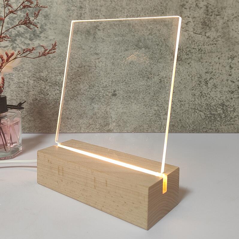 DIY 3D Led Night Light Erasable Clear Blank Acrylic Board with Wood Stand Holder Wooden Lamp Base Night Light