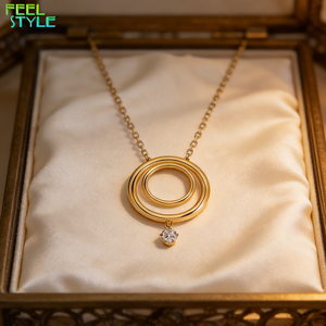 Collana Minimalista con Doppio Cerchio e Ciondolo CZ, Placcata in Oro 18K, Acciaio Inossidabile, Gioiello Trendy Impermeabile <span class=keywords><strong>per</strong></span> Donne - Product Image 3