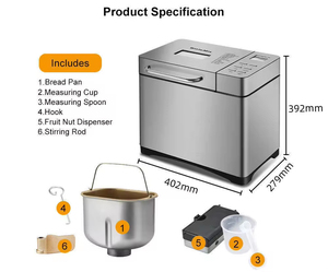 Máquina de Pan Inteligente Totalmente Automática Personalizada para el Hogar con Función de Mezcla de Masa y Fermentación con Dispensador de Frutas - Product Image 3