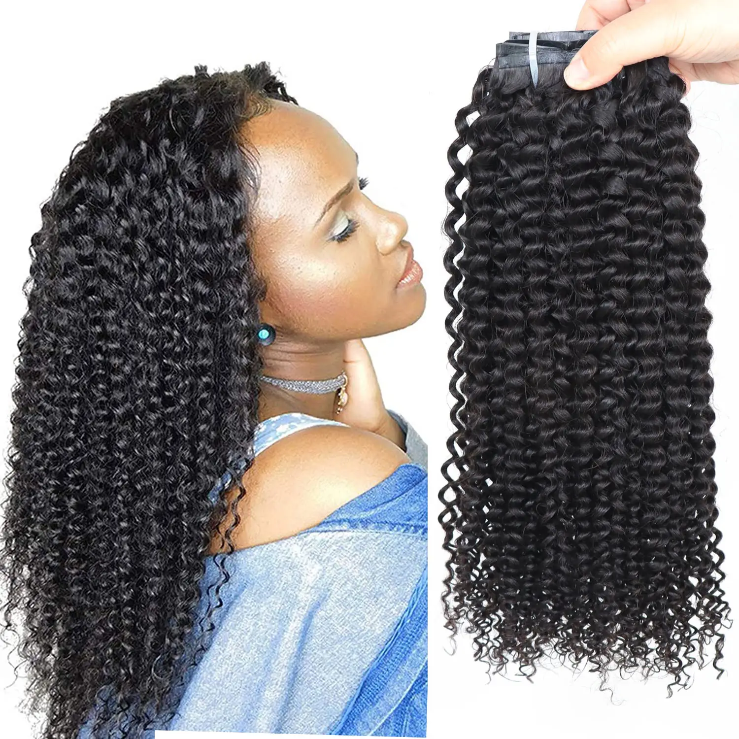 3B 3C 4A 4B 4C 곱슬 원시 인도 자연 헤어 클립 Ins Afro Kinky Curly Seamless Clip In Hair Extensions 100 인간의 Hair