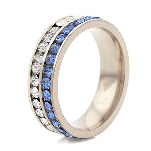 Fashion <b>Rings</b> Double Row <b>Crystal</b> 6Mm Stainless Steel <b>Ring</b> Women's Gift Jewelry Channel Setting White And Purple - Product Image 4